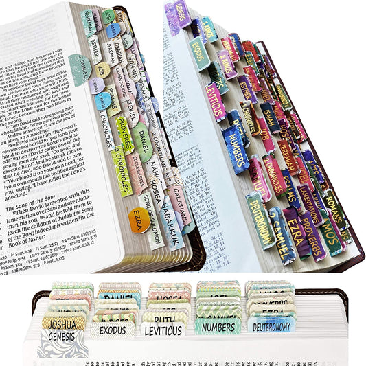 Bible Tabs, 222 Count, 3 Different Designs, Laminated, Easy Apply, Old & New Testament