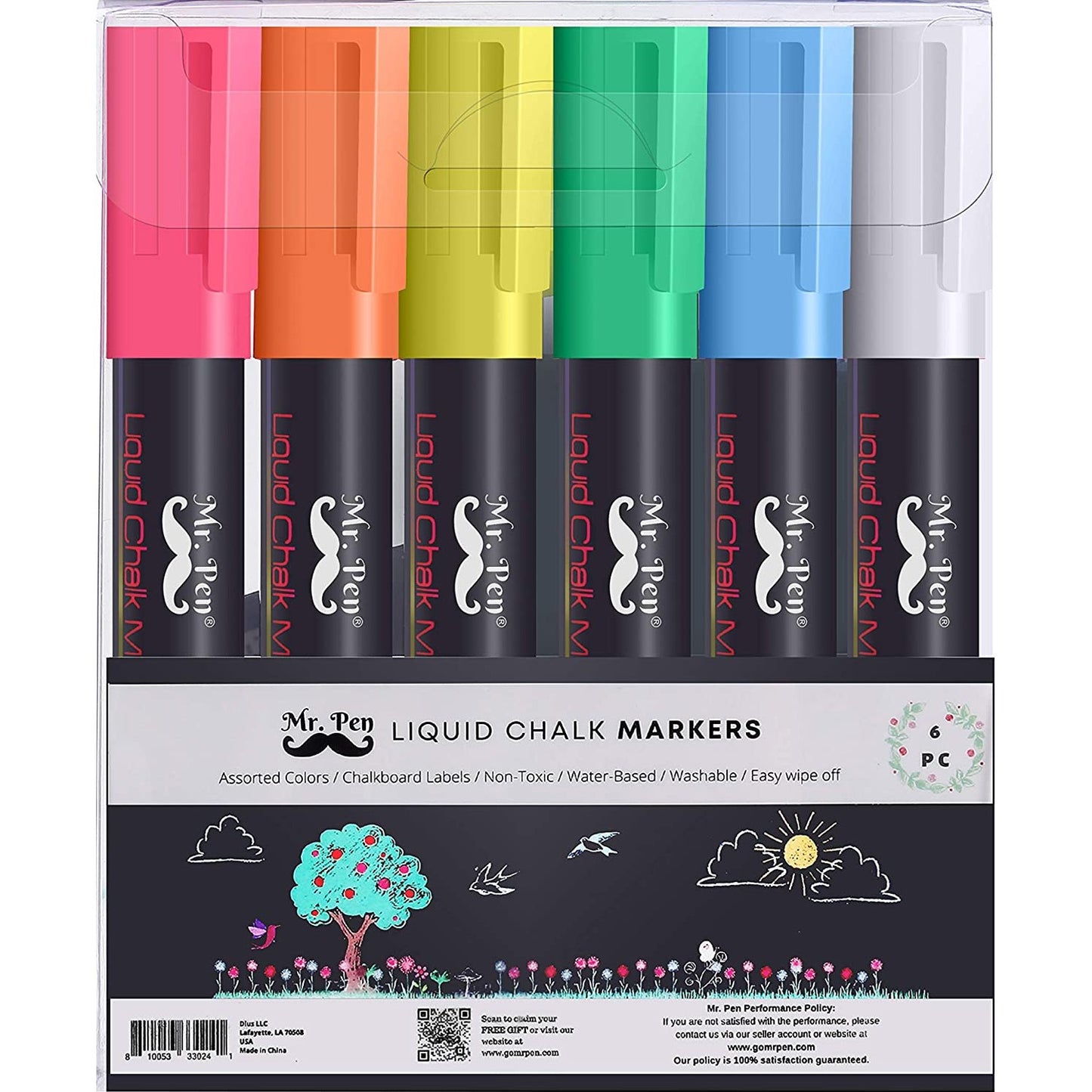 Chalk Markers, 6 Pack, Dual Tip, Vibrant Colors, Includes 8 Reusable Labels, Liquid Chalk Pens for Blackboard & Glass