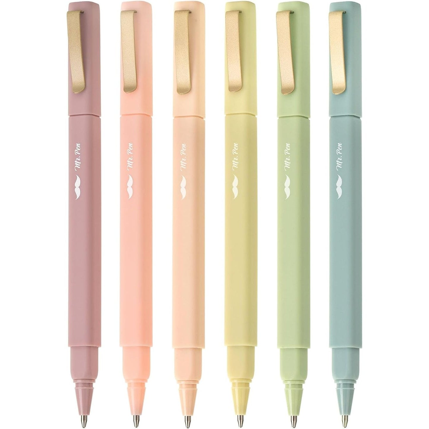 Aesthetic Pens, 6 Pack, Black Ink, Square Body, Fast Dry, No Smear Fine Point Ballpoint Pens