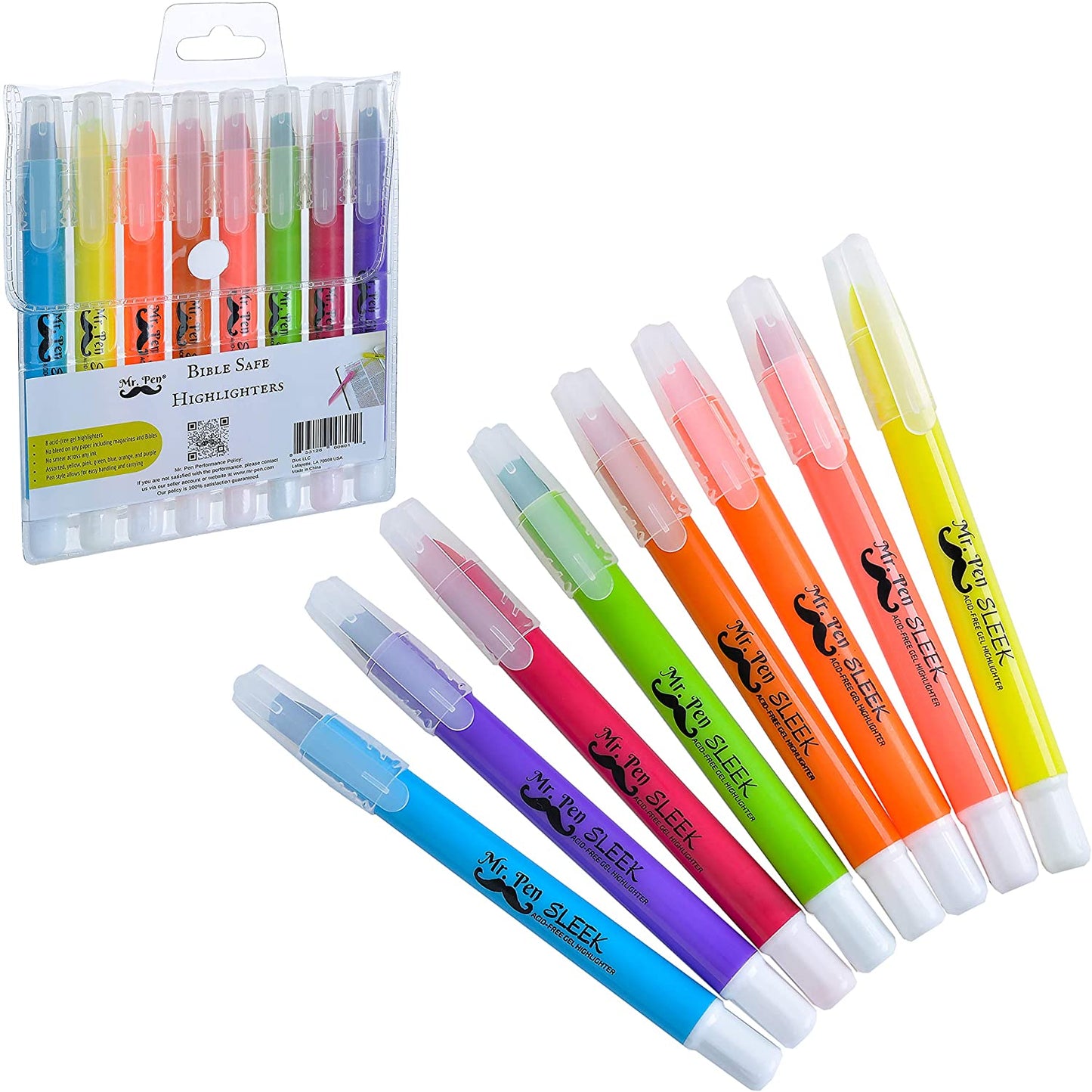 Bible Gel Highlighters, 8 Pack, Assorted Colors, No-Bleed, Twist-Up Design, Sharpenable Tips, Journaling & Study