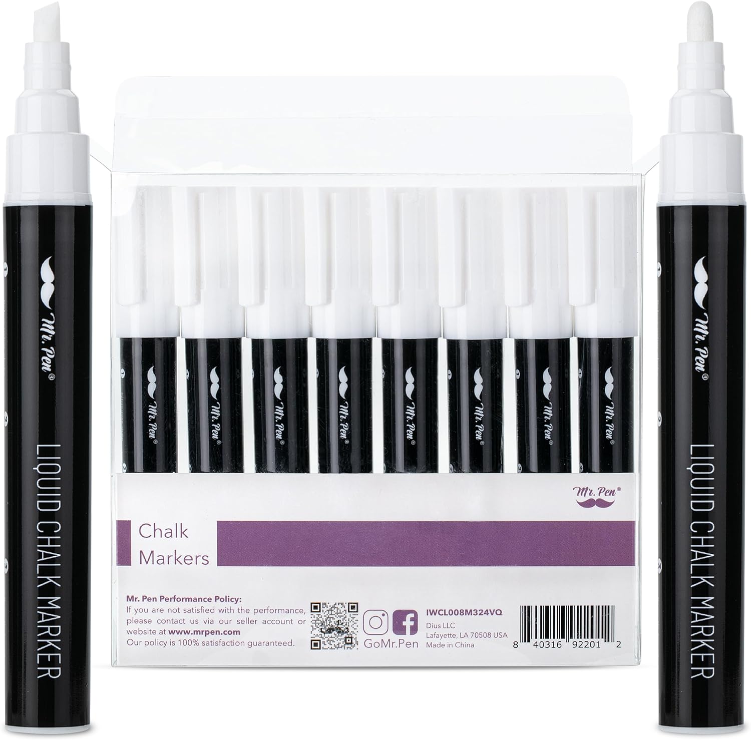 White Chalk Markers, 8 Pack, Reversible Tip, Erasable – Mr. Pen