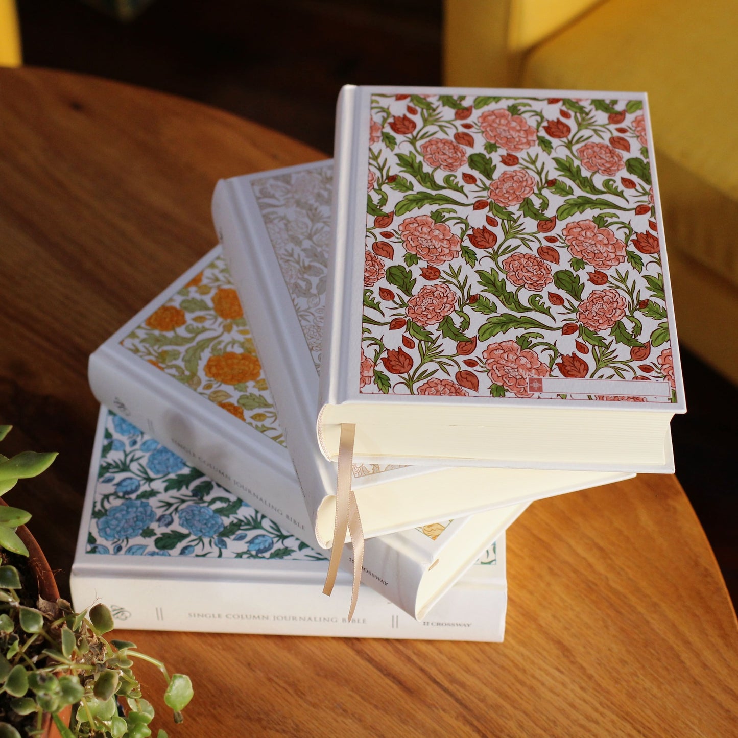 ESV Custom Single Column Journaling Bible®, Floral Hardcover with Name Box – Pink, Blue, Cream, or Marigold