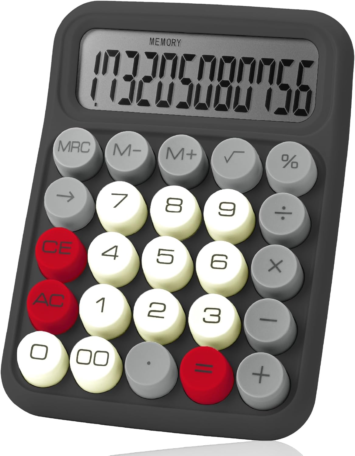 Mechanical Switch Calculator, 12-Digit, Large LCD, Grey, Round Keys