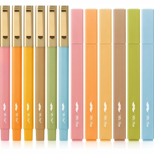 Aesthetic Highlighters and Pens No Bleed, 12 Pack, Pastel Color Bible Highlighters No Bleed, Black Ink Bible Pens, Highlighter Pens, No Bleed Highlighters for Bible, Bible Pens