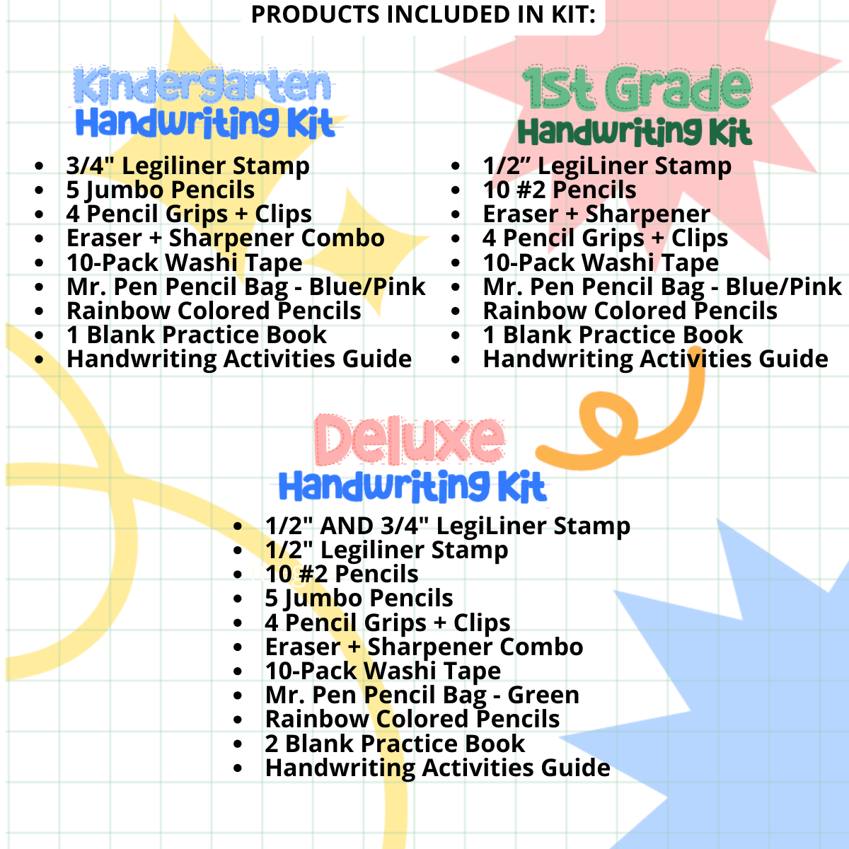 Mr. Pen x LegiLiner Handwriting Kit – Self-Inking Writing Stamp + Tools for Kids Learning to Write | Back to School Practice Set with Pencil Grips, Guide, Pouch & More