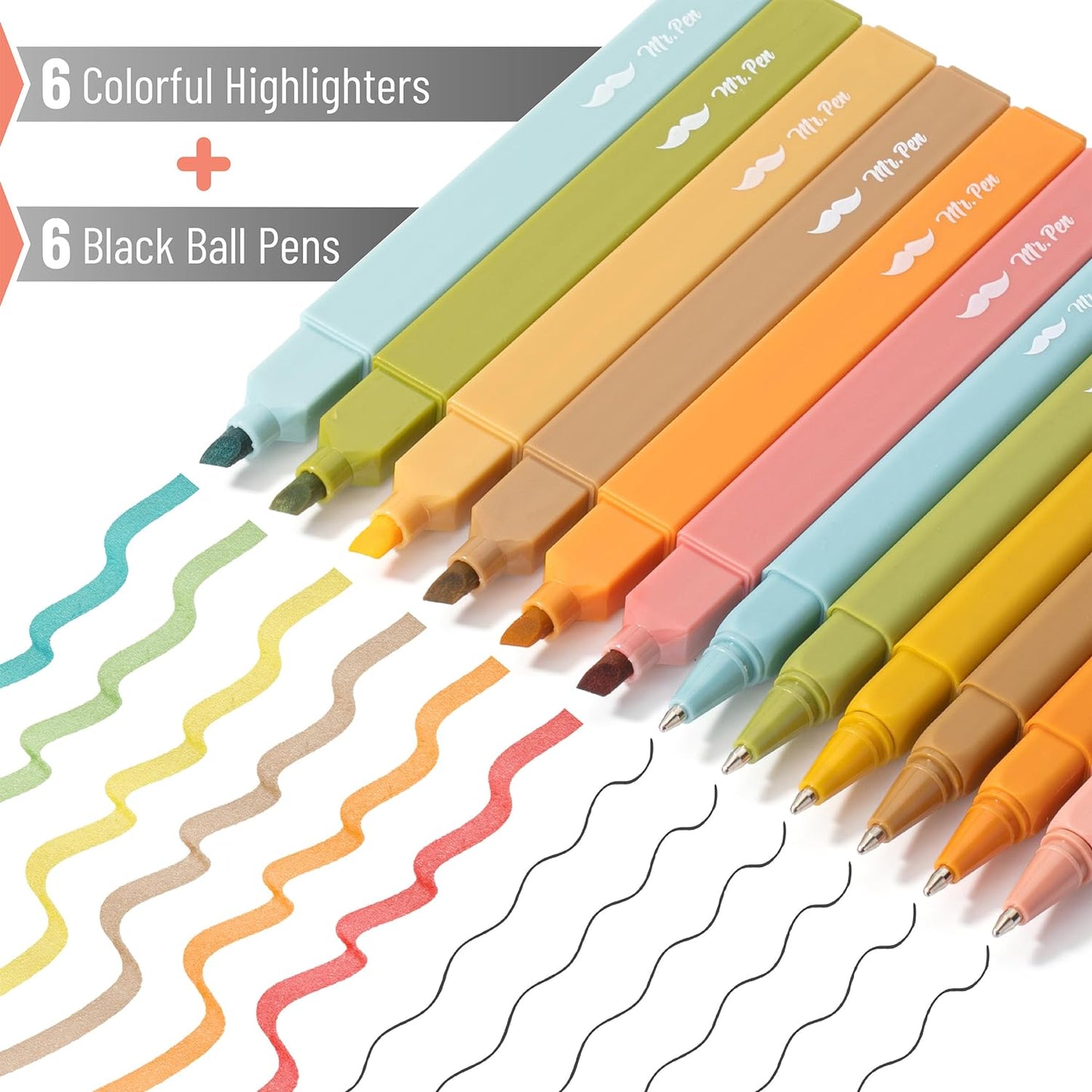 Aesthetic Highlighters and Pens No Bleed, 12 Pack, Pastel Color Bible Highlighters No Bleed, Black Ink Bible Pens, Highlighter Pens, No Bleed Highlighters for Bible, Bible Pens