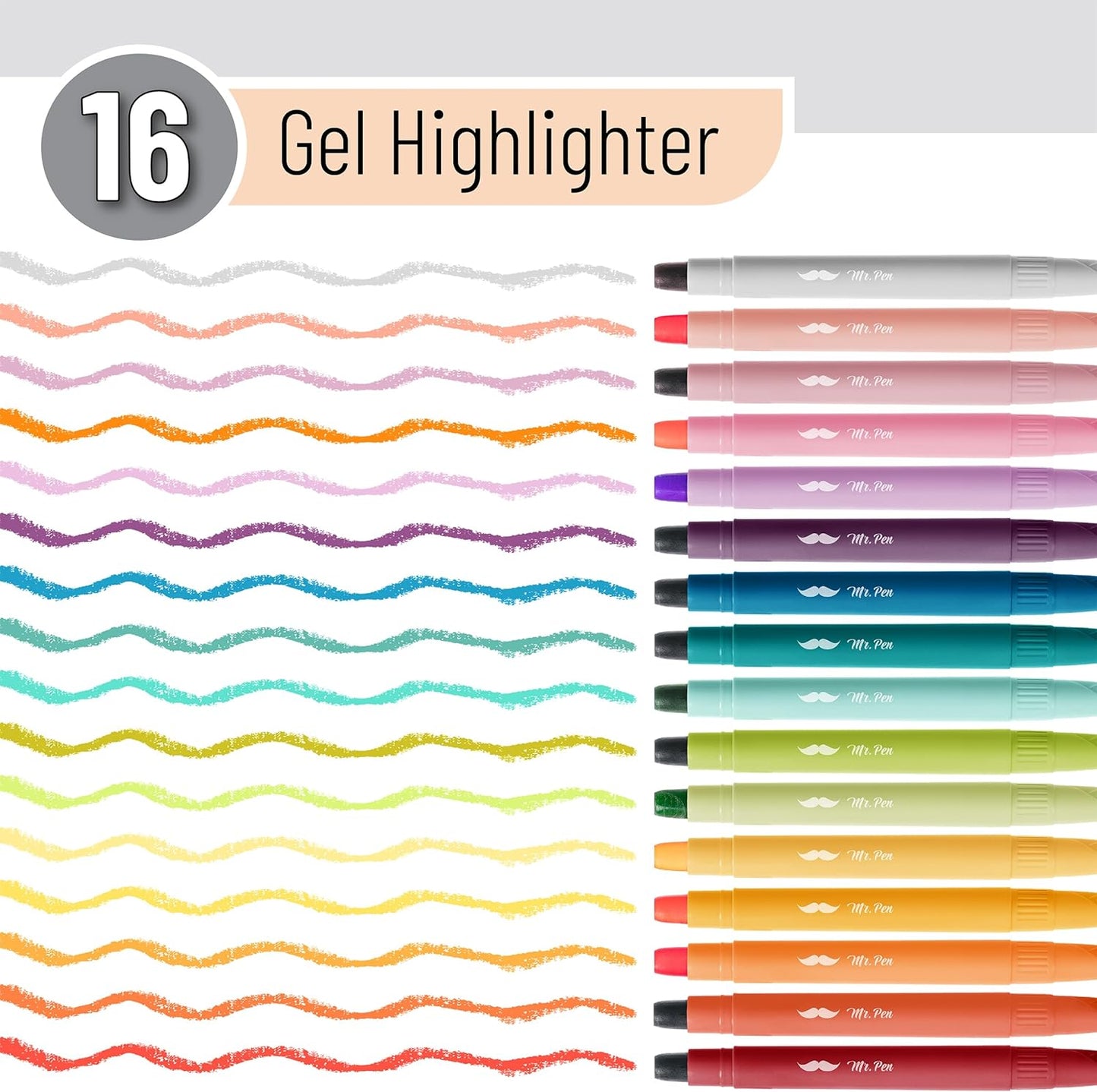 Mr Pen Gel Highlighter, 16 Pack Assorted Colors Bible Highlighters, No Bleed Highlighters