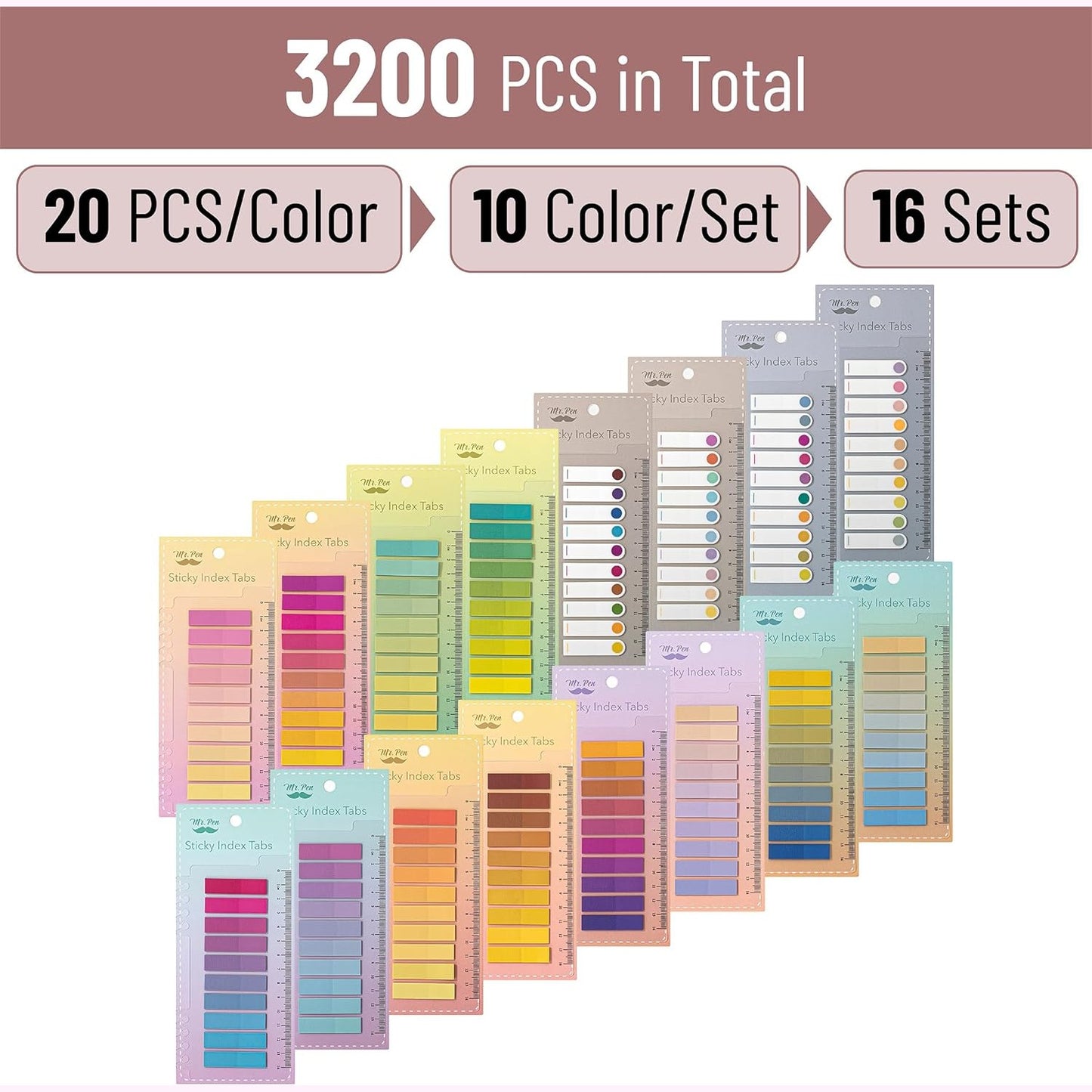 Sticky Tabs 3200 Pcs, Colorful Transparent Book Tabs, Page Markers, Index Tabs for Notes & Organizing