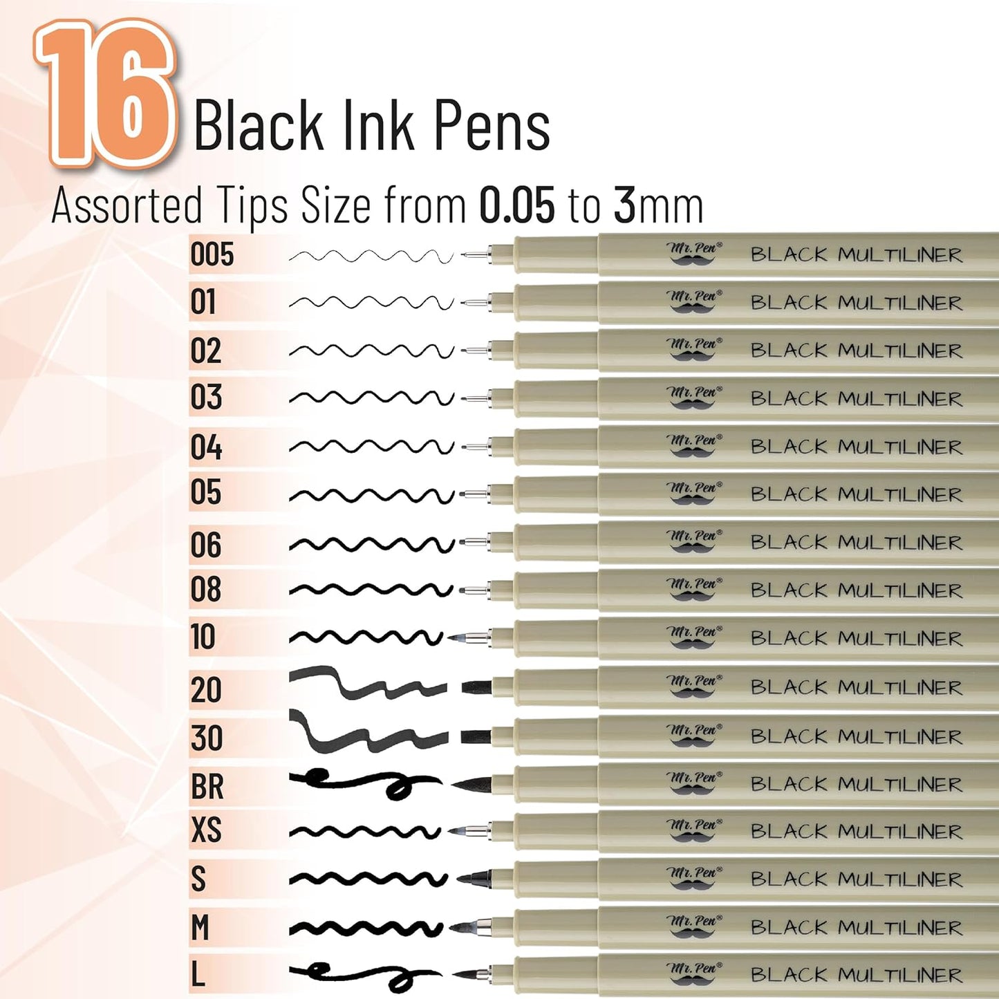 Fineliner Drawing Pens, 16 Pack Black Multiliner Set, Assorted Tip Sizes for Sketching, Notes & Bible Journaling