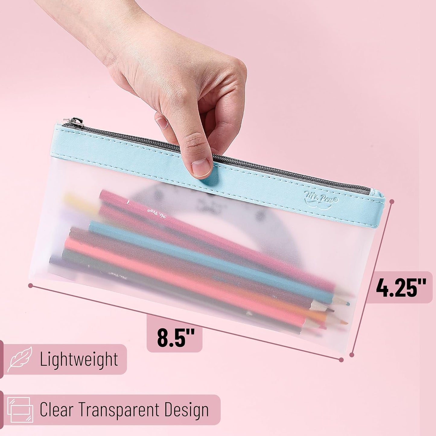 Clear Pencil Pouches, 3 Pack, Transparent TPU Zipper Bags for School, Travel & Makeup