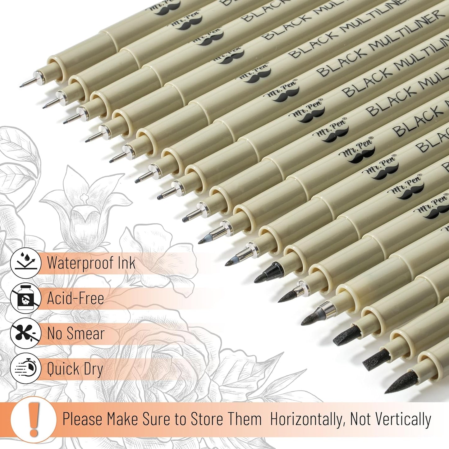 Fineliner Drawing Pens, 16 Pack Black Multiliner Set, Assorted Tip Sizes for Sketching, Notes & Bible Journaling