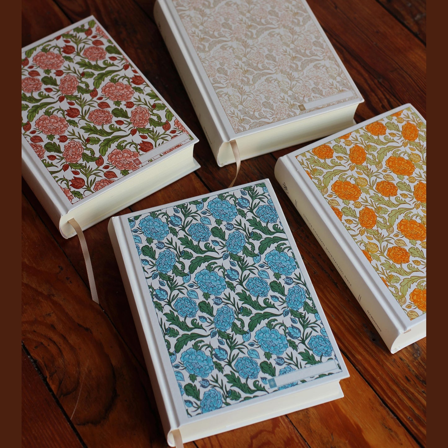 ESV Custom Single Column Journaling Bible®, Floral Hardcover with Name Box – Pink, Blue, Cream, or Marigold