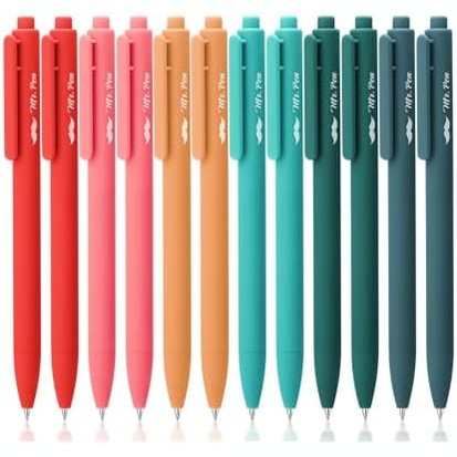 Mr. Pen- Retractable Gel Pens, 12 Pack, Black Ink, Summer Color Barrel Gel Pens, Gel Pens Fine Point 0.5mm, Retractable Pens