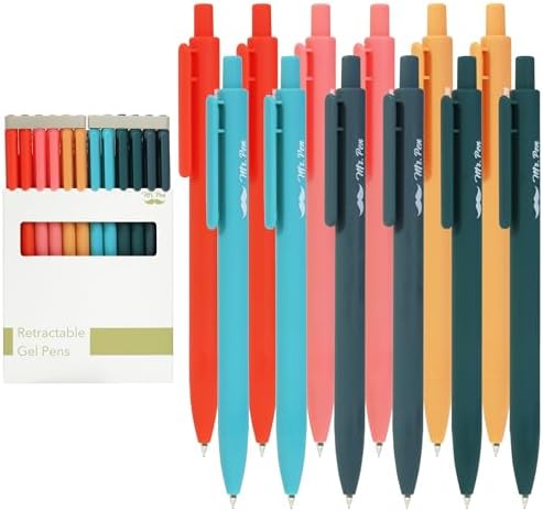 Mr. Pen- Retractable Gel Pens, 12 Pack, Black Ink, Summer Color Barrel Gel Pens, Gel Pens Fine Point 0.5mm, Retractable Pens
