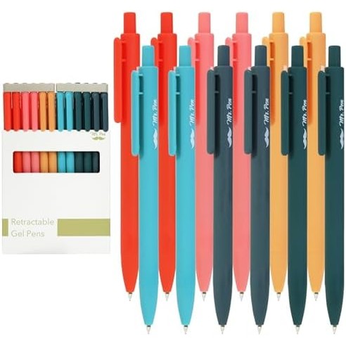 Mr. Pen- Retractable Gel Pens, 12 Pack, Black Ink, Summer Color Barrel Gel Pens, Gel Pens Fine Point 0.5mm, Retractable Pens