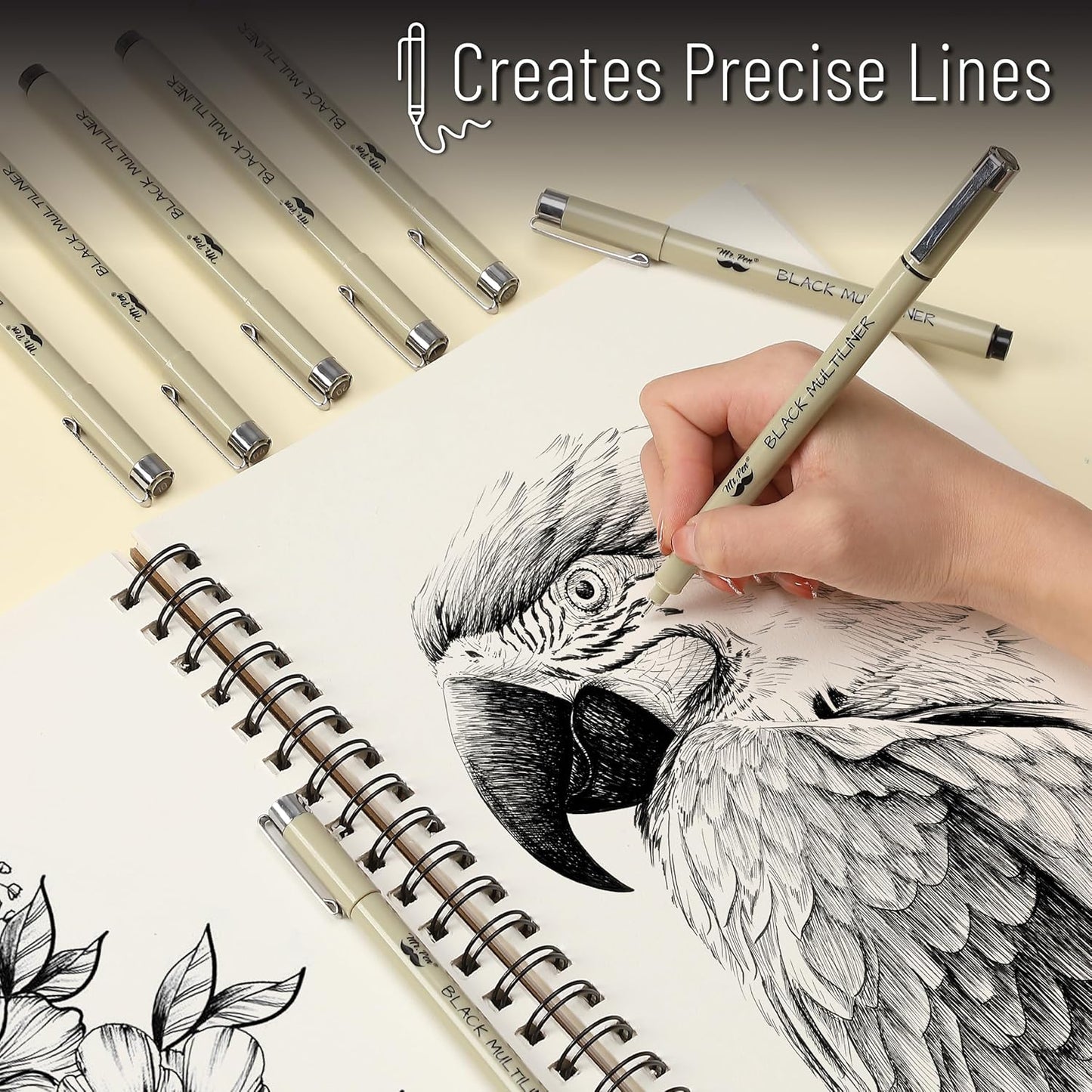 Fineliner Drawing Pens, 16 Pack Black Multiliner Set, Assorted Tip Sizes for Sketching, Notes & Bible Journaling