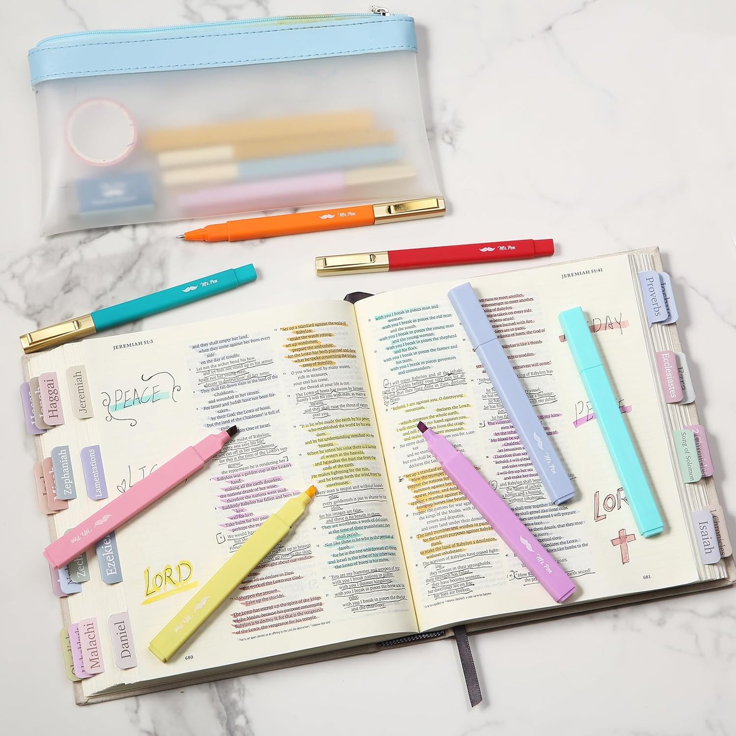 Aesthetic Highlighters & Ballpoint Pens, 12 Pack, Black Ink, No-Bleed, Soft Colors, Chisel Tip + Ballpoint Pens, Journaling & Study Set
