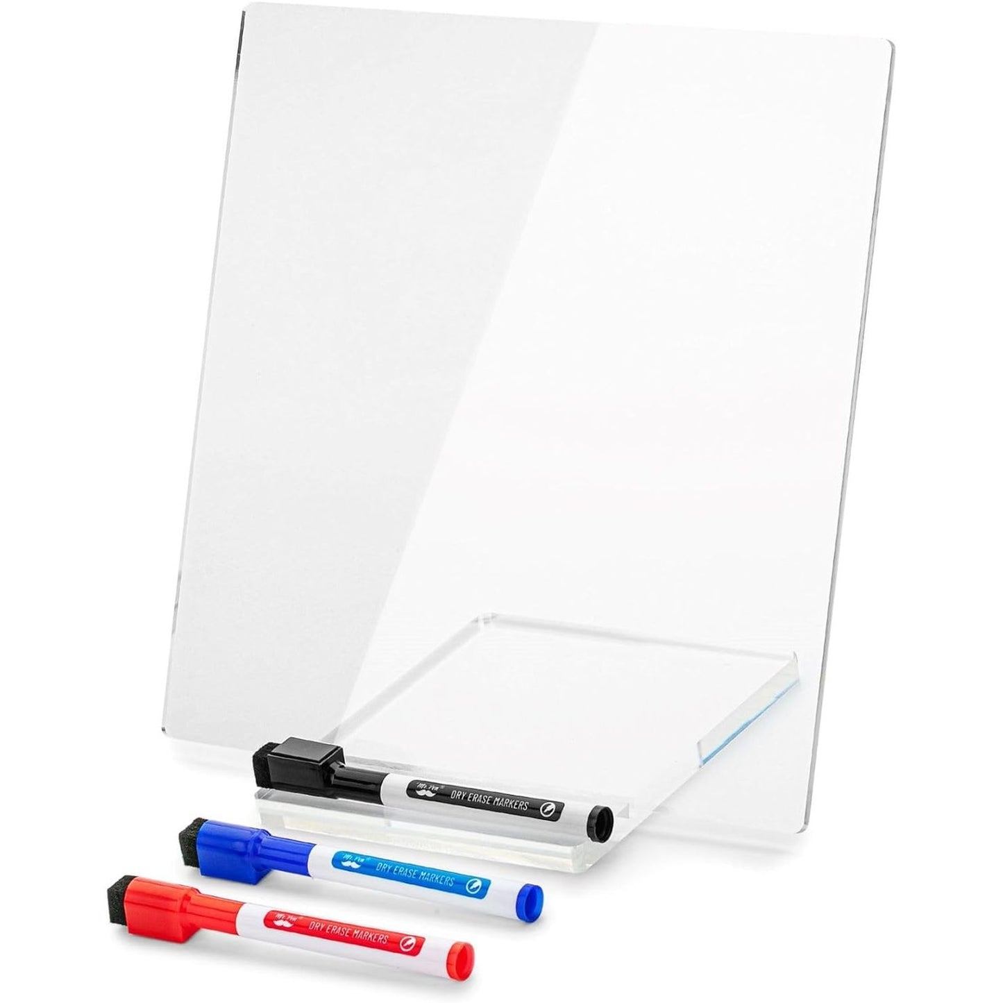 Clear Acrylic Dry Erase Board with Stand, 10"x10", Includes 3 Markers with Eraser Caps, Desk Whiteboard
