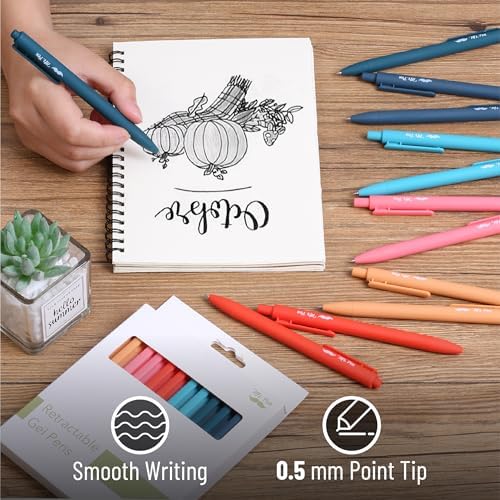 Mr. Pen- Retractable Gel Pens, 12 Pack, Black Ink, Summer Color Barrel Gel Pens, Gel Pens Fine Point 0.5mm, Retractable Pens