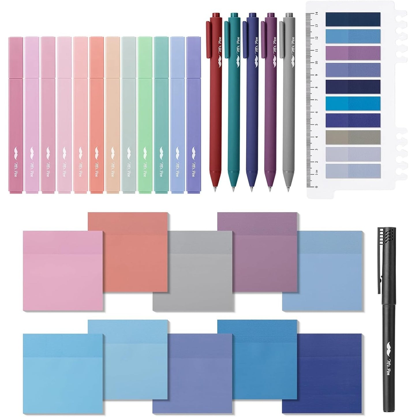 Aesthetic Book Annotation Kit, 38 Pcs, Highlighters, Gel Pens & Sticky Notes Set