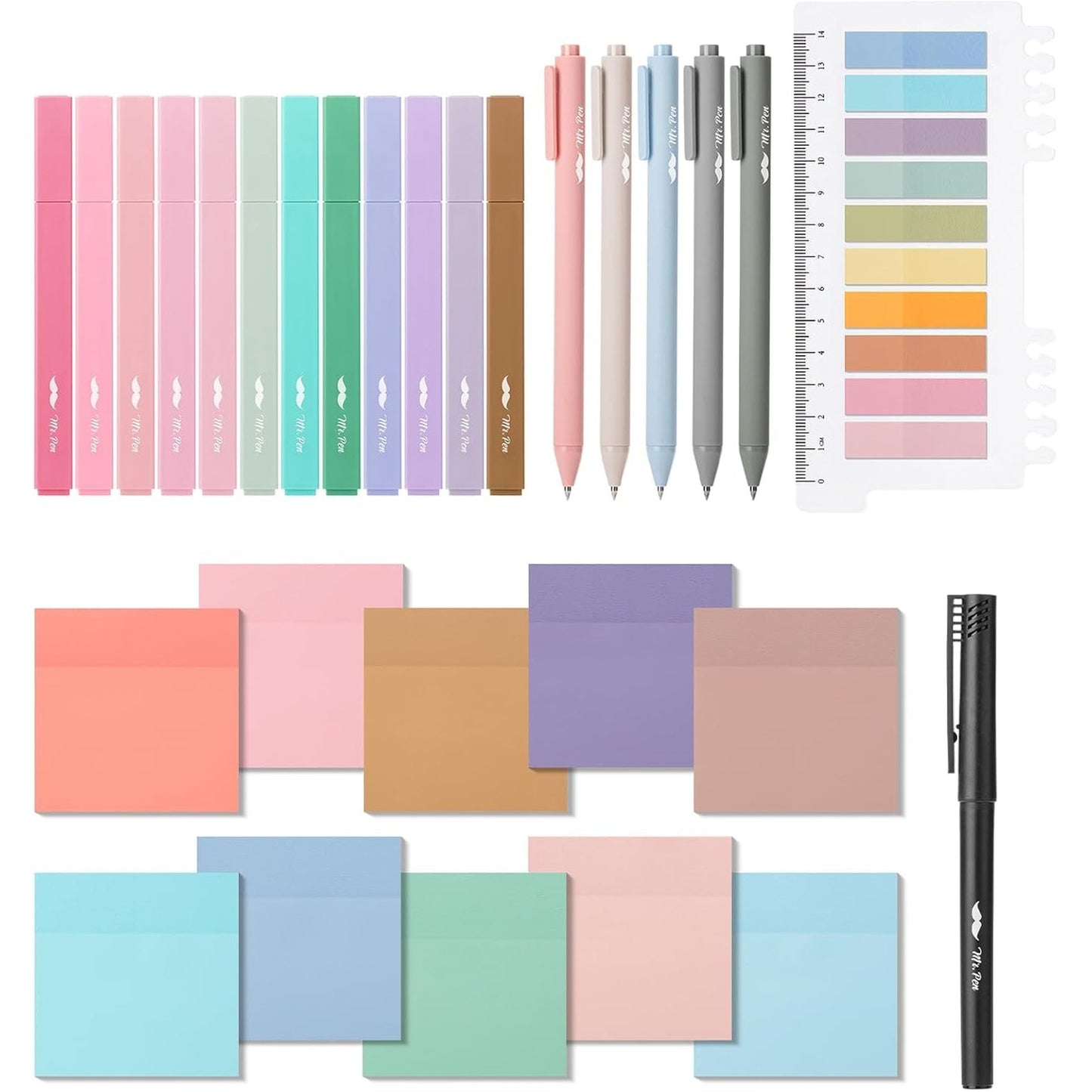 Aesthetic Book Annotation Kit, 38 Pcs, Highlighters, Gel Pens & Sticky Notes Set