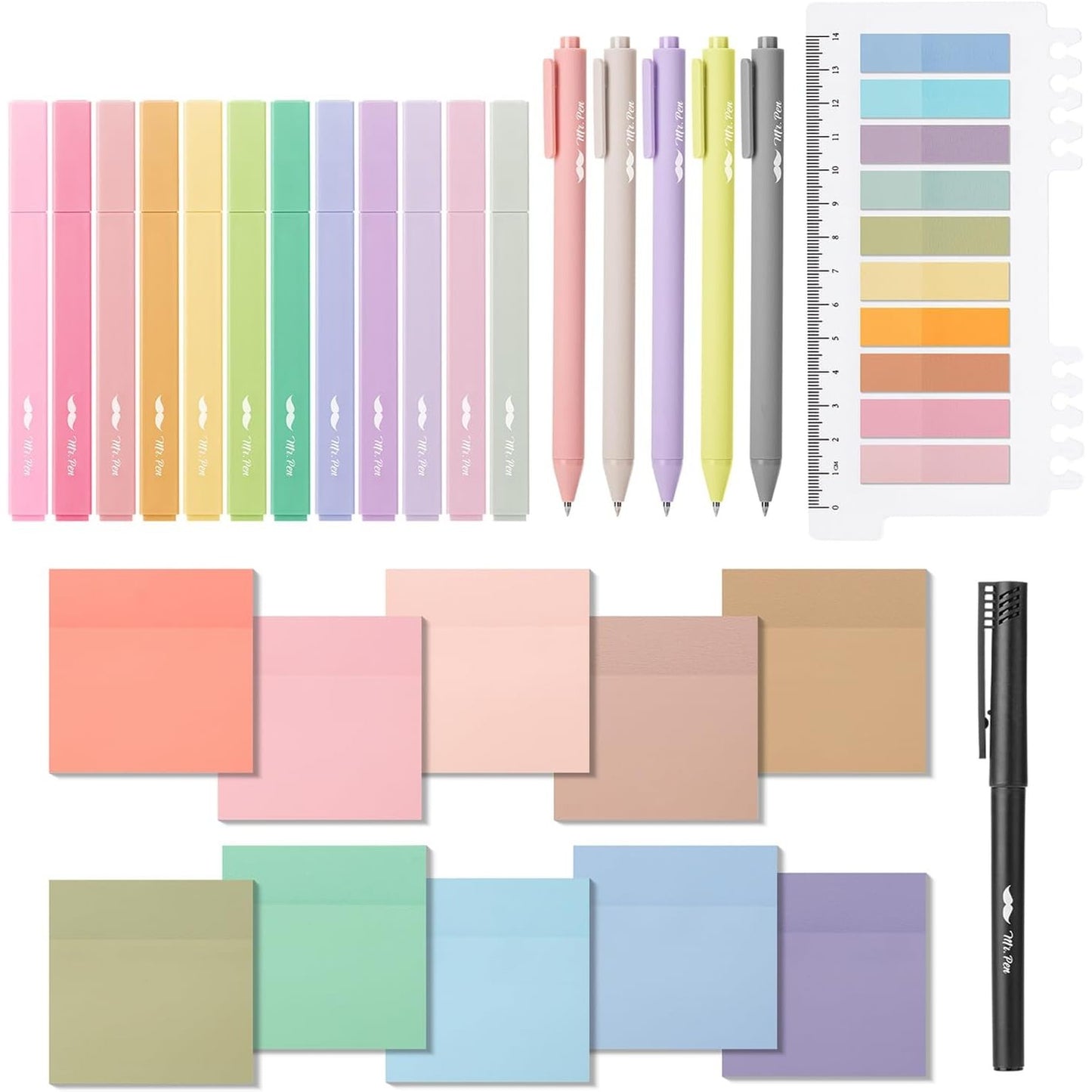 Aesthetic Book Annotation Kit, 38 Pcs, Highlighters, Gel Pens & Sticky Notes Set