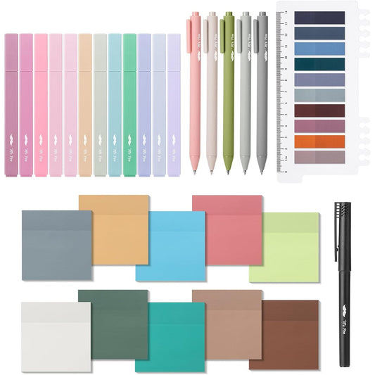 Aesthetic Book Annotation Kit, 38 Pcs, Highlighters, Gel Pens & Sticky Notes Set