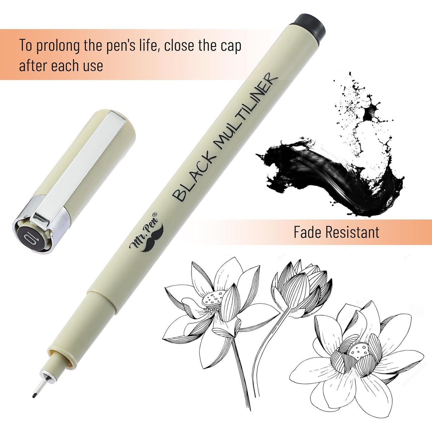 Fineliner Drawing Pens, 16 Pack Black Multiliner Set, Assorted Tip Sizes for Sketching, Notes & Bible Journaling