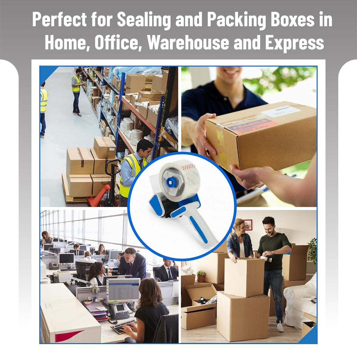 Mr. Pen- Packing Tape Dispenser Gun 2-Inch, Blue, 4 Pack with 4 Rolls Tape, Heavy Duty Packing Tape with Dispenser for Mailing, Moving Boxes and Packaging