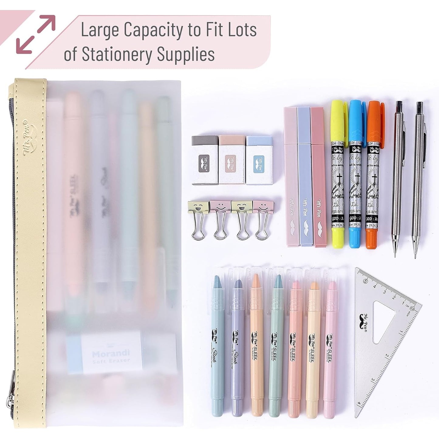 Clear Pencil Pouches, 3 Pack, Transparent TPU Zipper Bags for School, Travel & Makeup