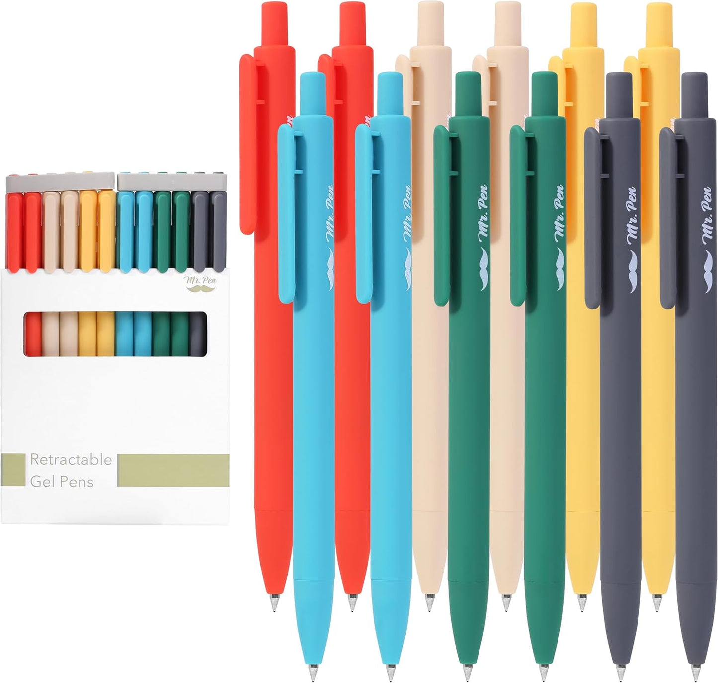 Mr. Pen- Retractable Gel Pens, 12 Pack, Black Ink, Retro Colors Barrels Gel Pens, Gel Pens Fine Point 0.5mm, Retractable Pens, Cute Pens