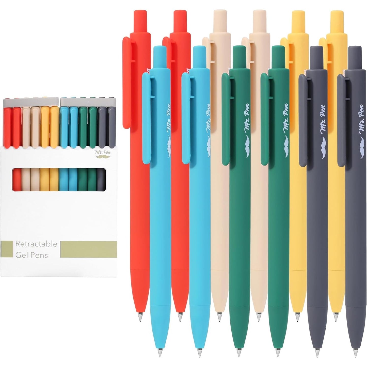 Mr. Pen- Retractable Gel Pens, 12 Pack, Black Ink, Retro Colors Barrels Gel Pens, Gel Pens Fine Point 0.5mm, Retractable Pens, Cute Pens