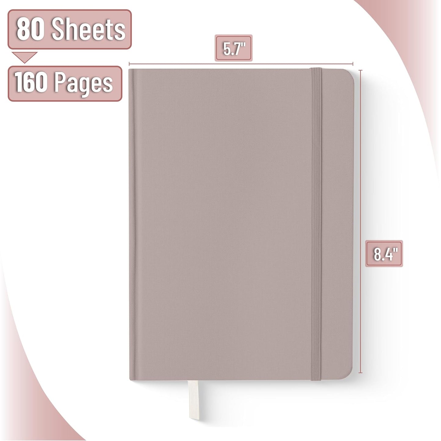 Customizable Dotted Journal Notebook, 5.7"x8.3", 160 Pages, Fabric Hardcover