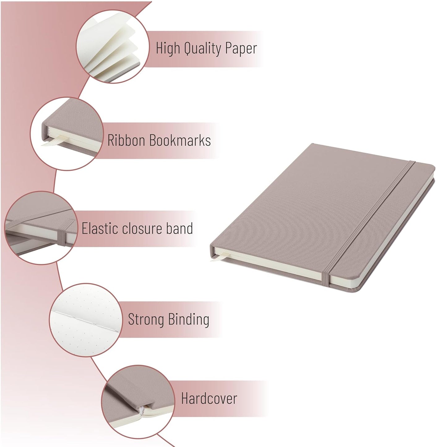 Customizable Dotted Journal Notebook, 5.7"x8.3", 160 Pages, Fabric Hardcover