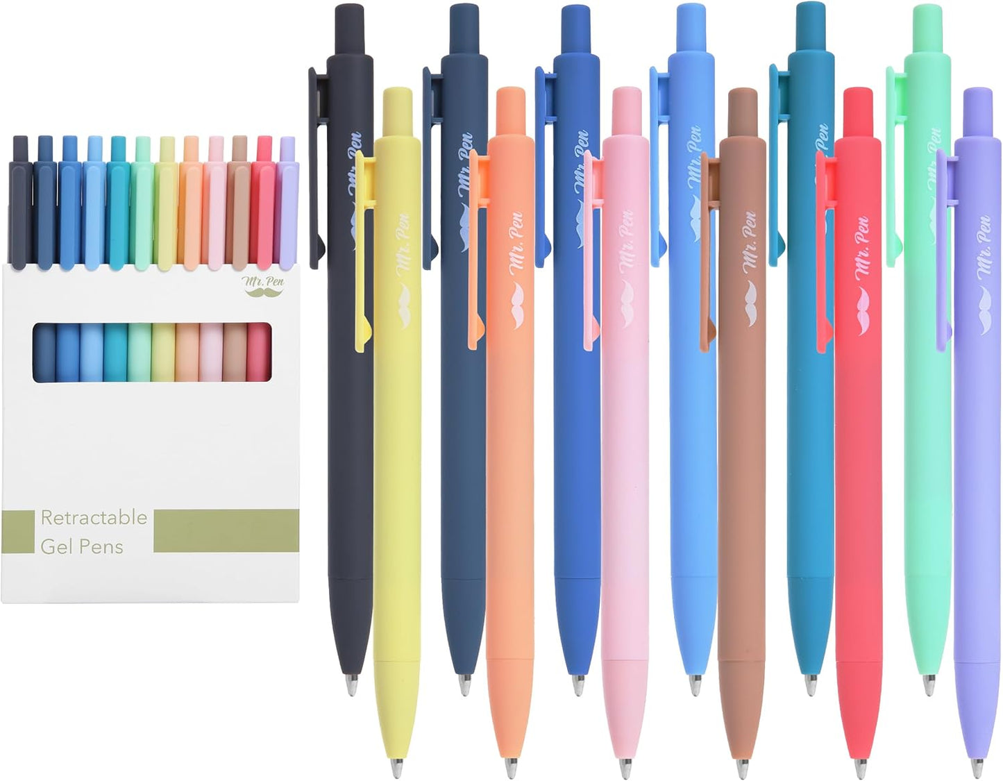 Mr. Pen- Retractable Gel Pens, 12 Pack, Blue Ink, Celestial Color Barrels Gel Pens, Gel Pens Fine Point 0.5mm