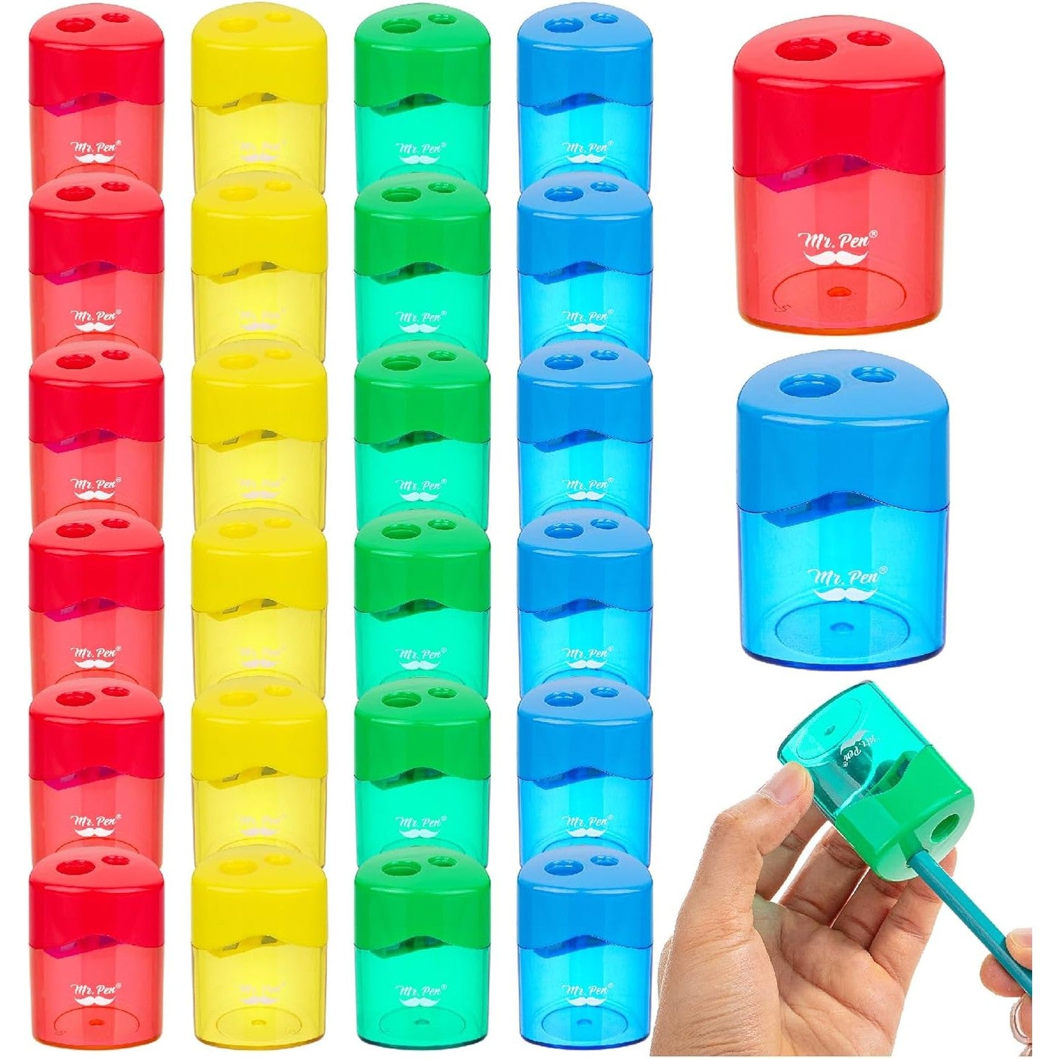 Mr. Pen Bleistiftspitzer – 4er Pack, Duale Lochgröße, Edelstahlklinge, Für Standard- & Jumbo-Stifte