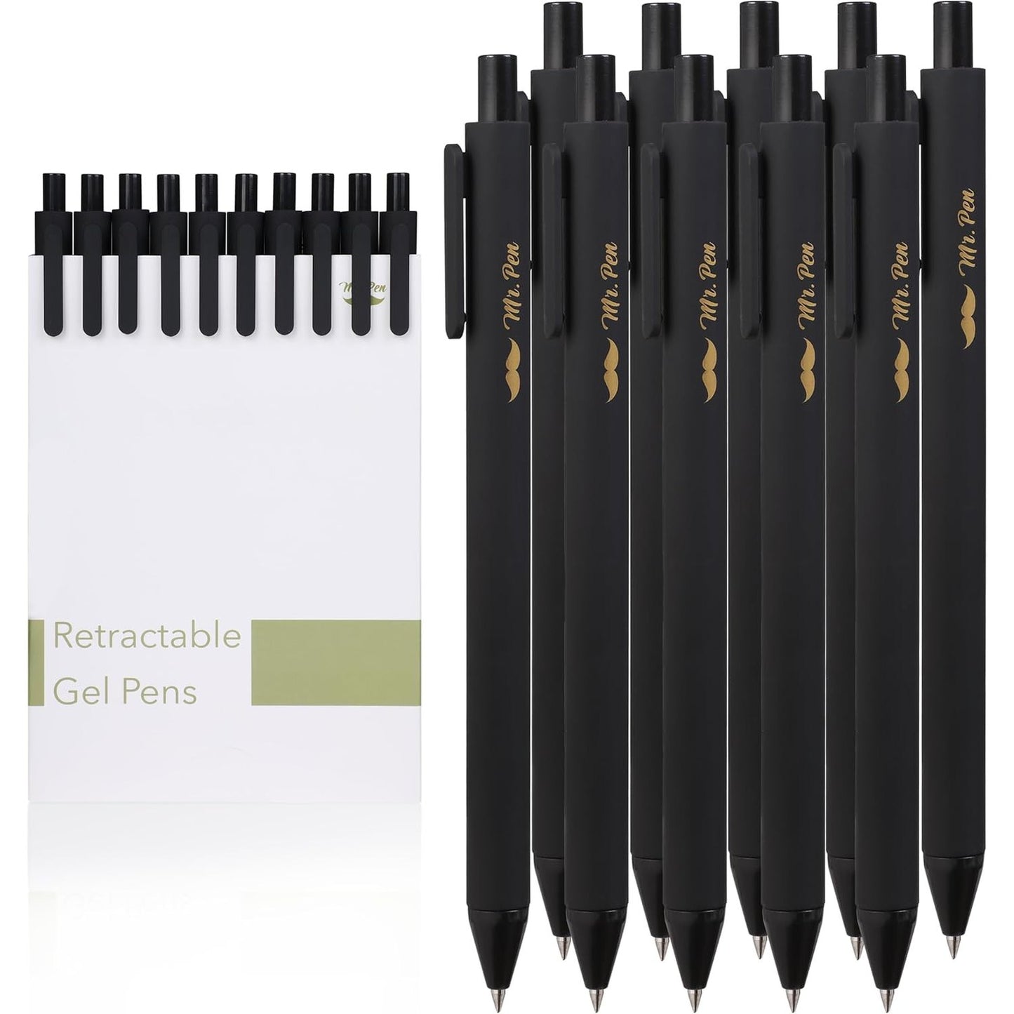 Retractable Gel Pens, 10 Pack, Black Ink, 0.5mm Fine Point, Matte Barrel