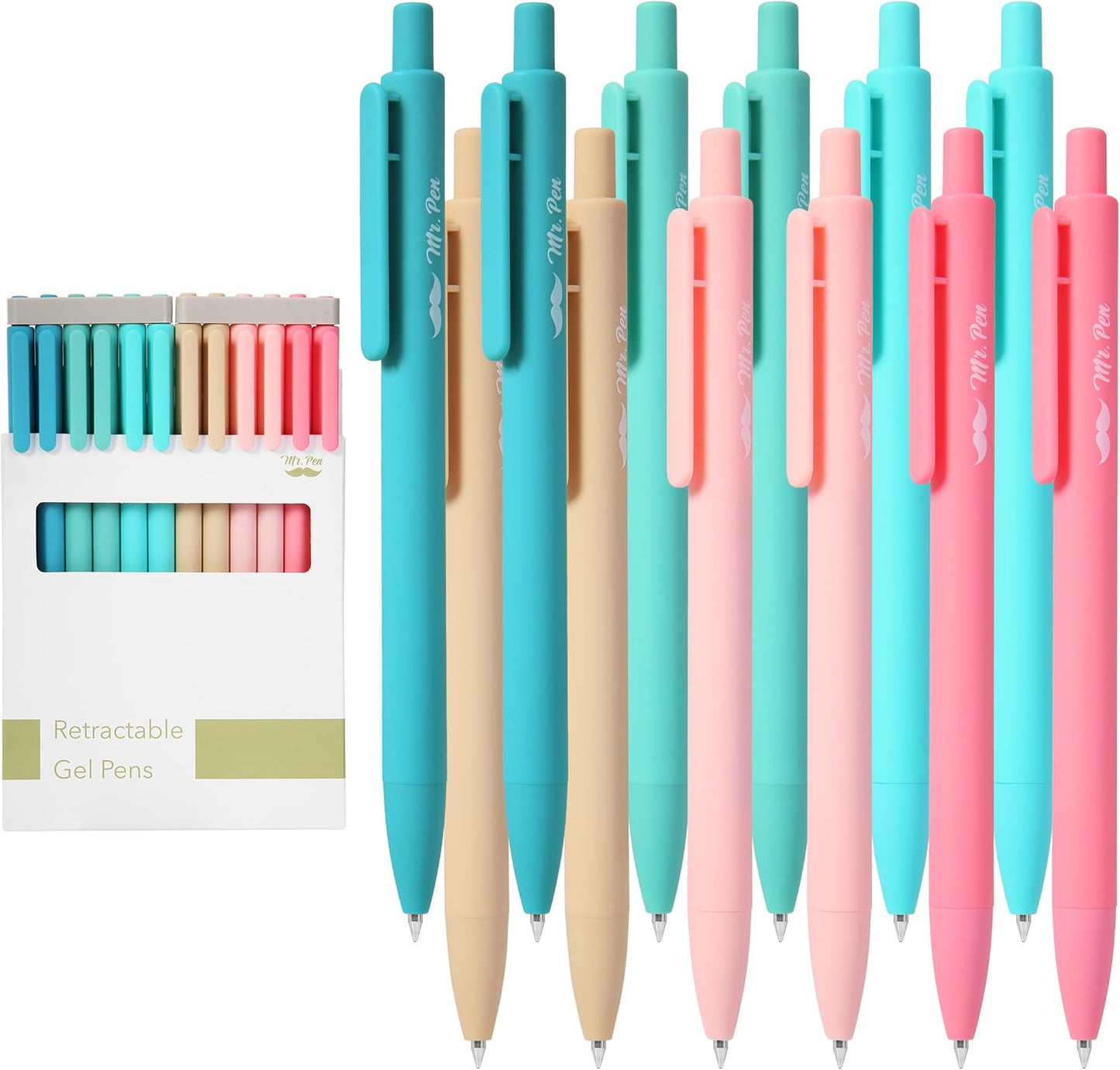 Mr. Pen- Retractable Gel Pens, 12 Pack, Black Ink, Retro Colors Barrel Gel Pens, Gel Pens Fine Point 0.5mm, Retractable Pens