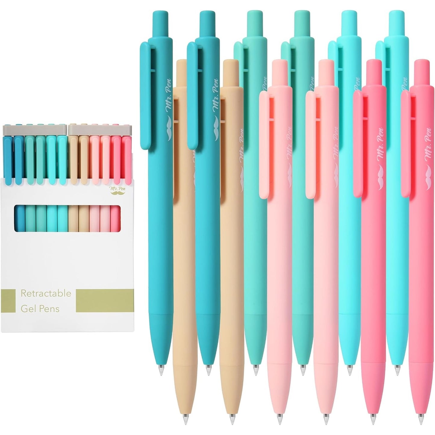 Mr. Pen- Retractable Gel Pens, 12 Pack, Black Ink, Retro Colors Barrel Gel Pens, Gel Pens Fine Point 0.5mm, Retractable Pens