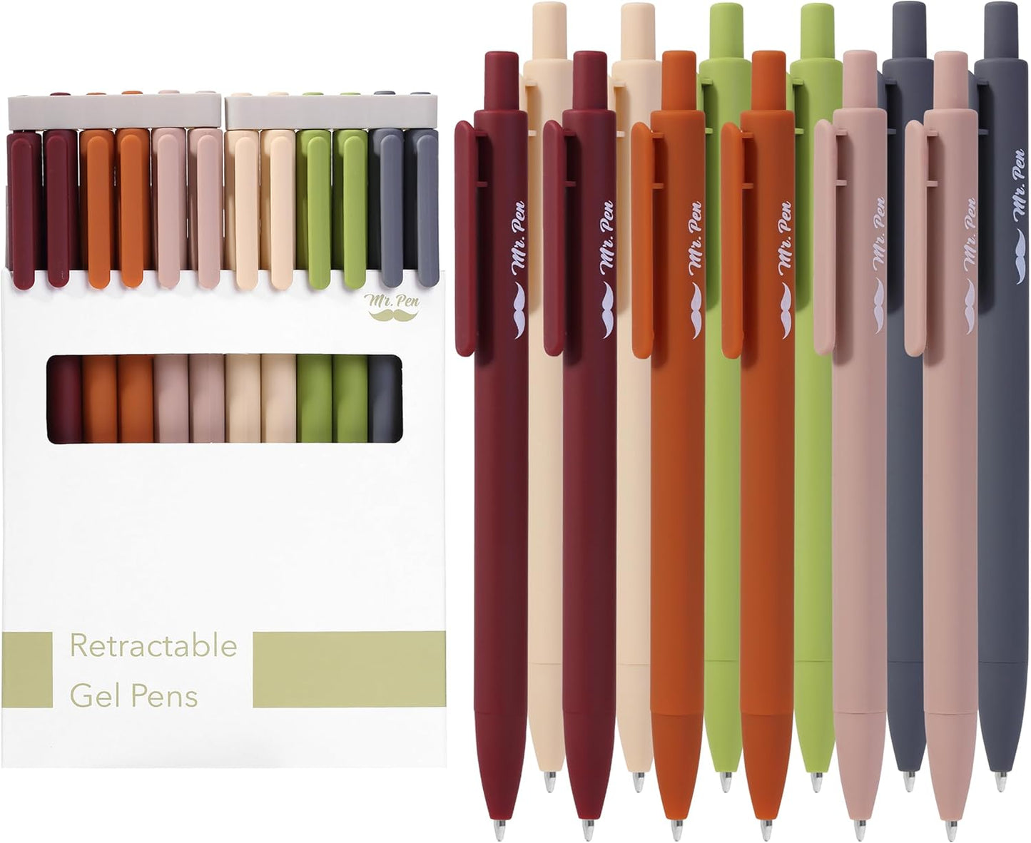 Mr. Pen- Retractable Gel Pens, 12 Pack, Black Ink, Natural Earthy Barrels Gel Pens