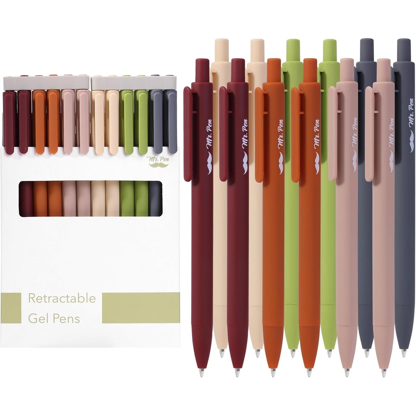 Mr. Pen- Retractable Gel Pens, 12 Pack, Black Ink, Natural Earthy Barrels Gel Pens