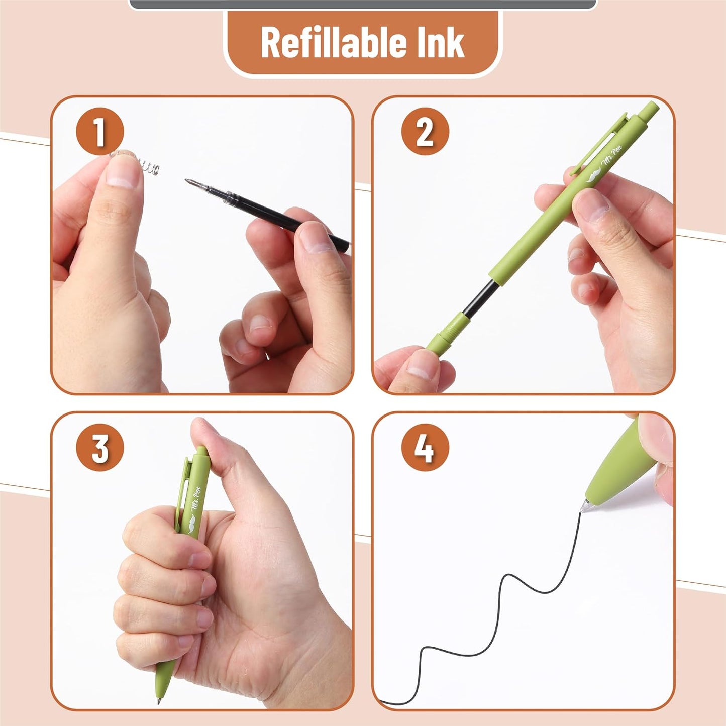 Mr. Pen- Retractable Gel Pens, 12 Pack, Black Ink, Earthy Color Barrel Gel Pens, Gel Pens Fine Point 0.5mm, Retractable Pens