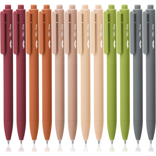 Mr. Pen- Retractable Gel Pens, 12 Pack, Black Ink, Natural Earthy Barrels Gel Pens