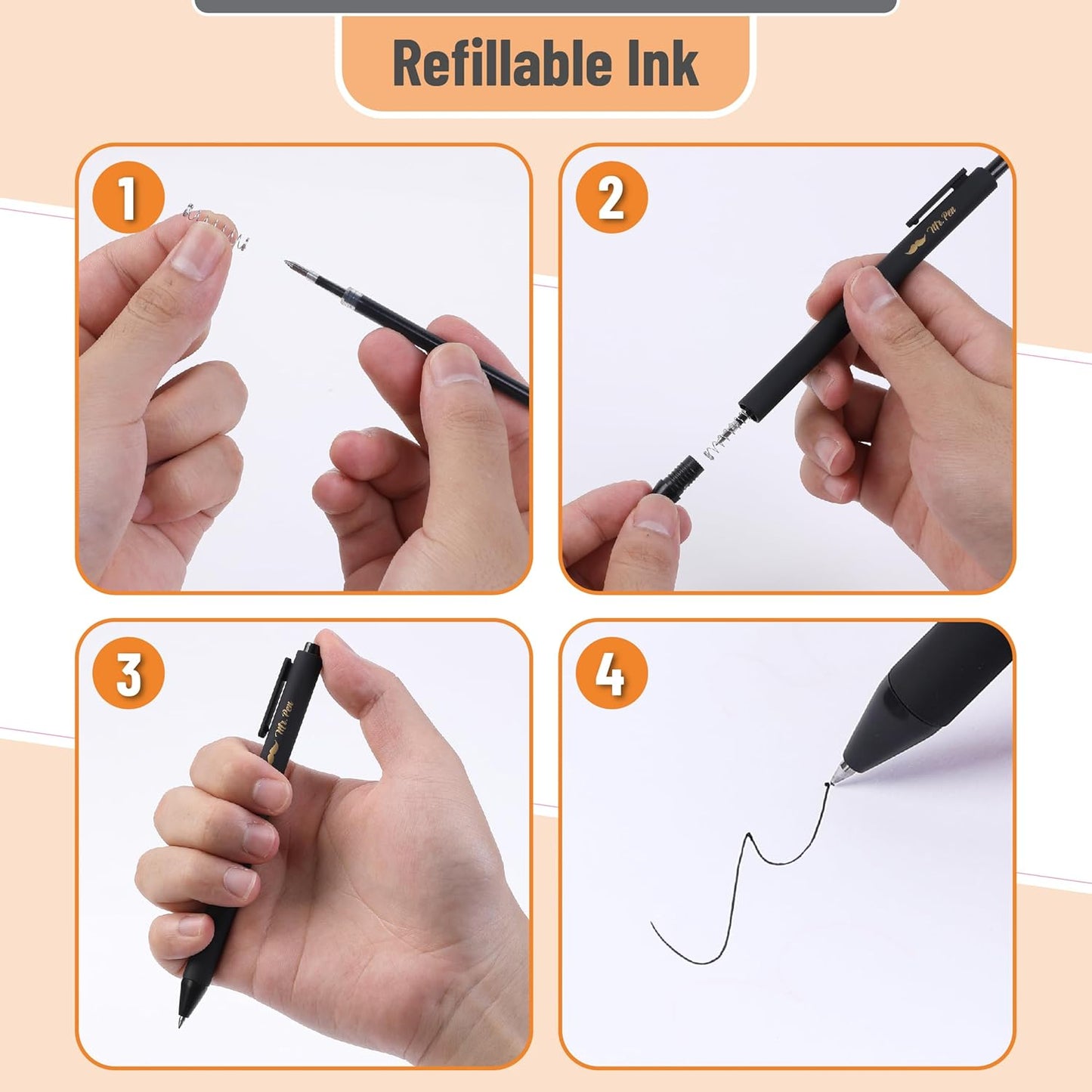 Retractable Gel Pens, 10 Pack, Black Ink, 0.5mm Fine Point, Matte Barrel