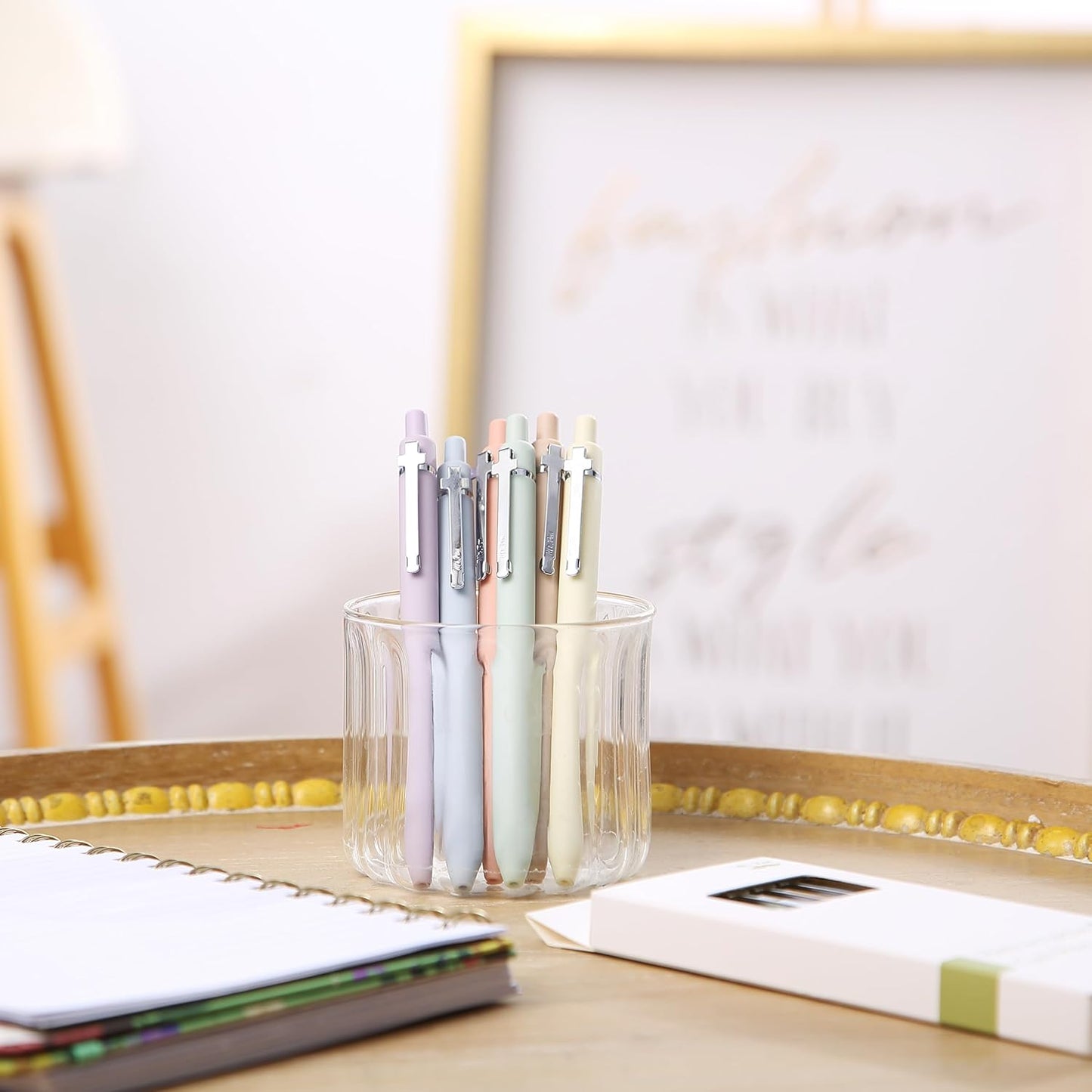 Mr. Pen- Retractable Gel Pens for Journaling, 6 Pack, 0.5 mm Black Ink, Soft Pastel Barrel with Silver Cross Clip