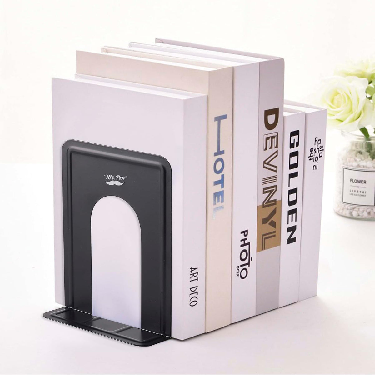 Mr. Pen- Book Ends, 8 Pack, Black, Heavy Duty Metal Bookends for Shelves, Book Holders for Shelves