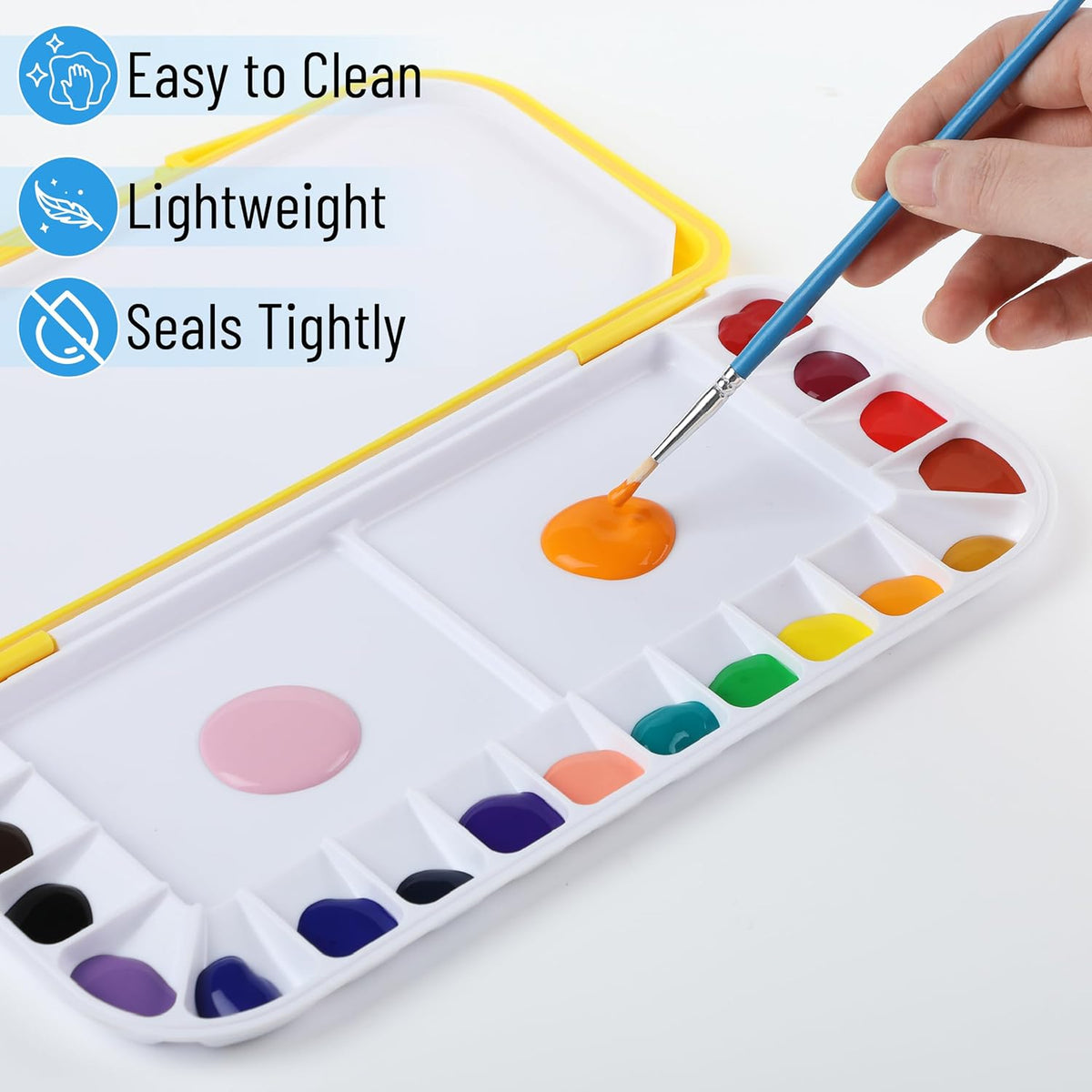 Mr. Pen- Airtight Watercolor Palette with Lid, Yellow, 18 Wells and 2 Mixing Areas, Empty Watercolor Palette