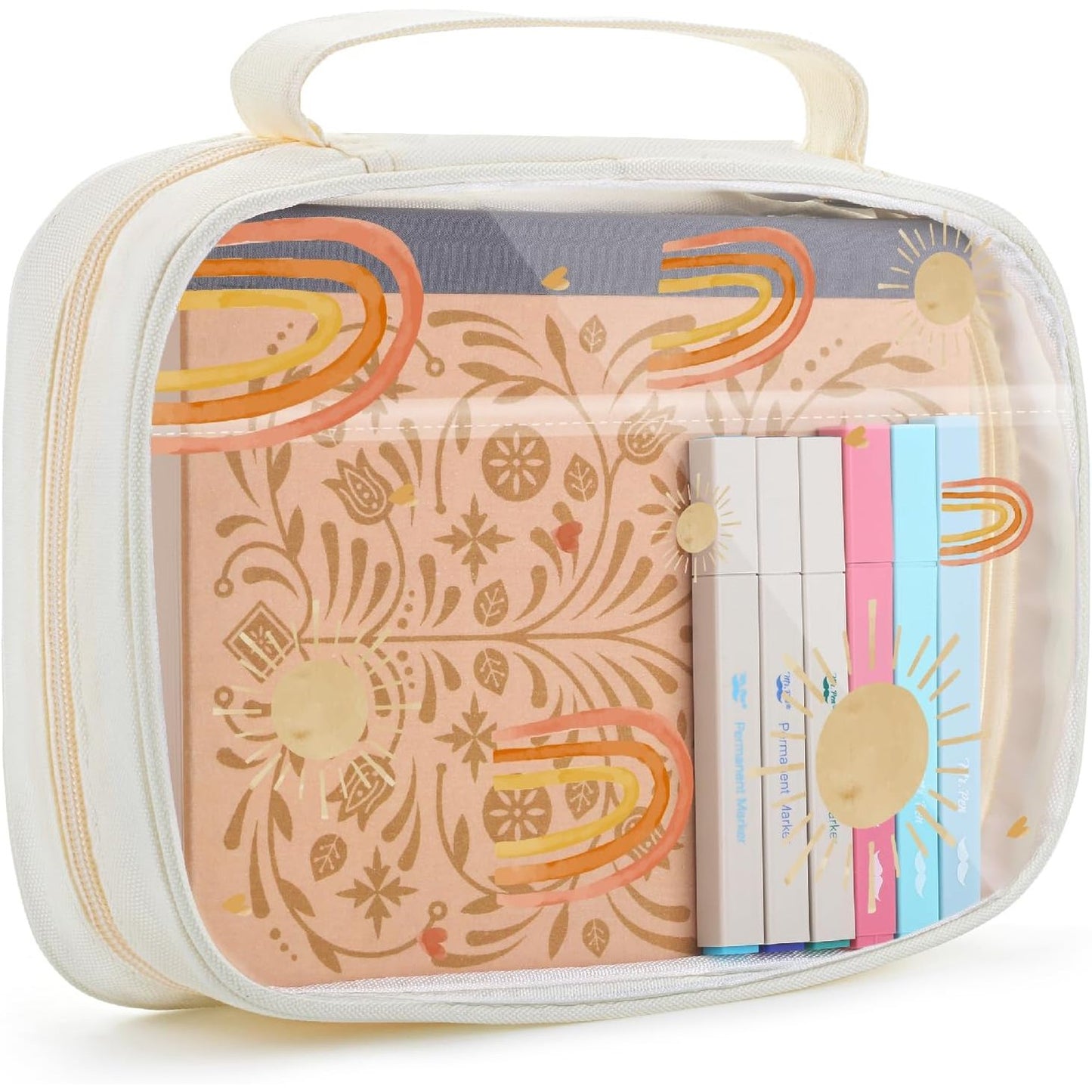 Clear Bible Case with Rainbow & Sun Design, Durable Zipper, Multiple Pockets