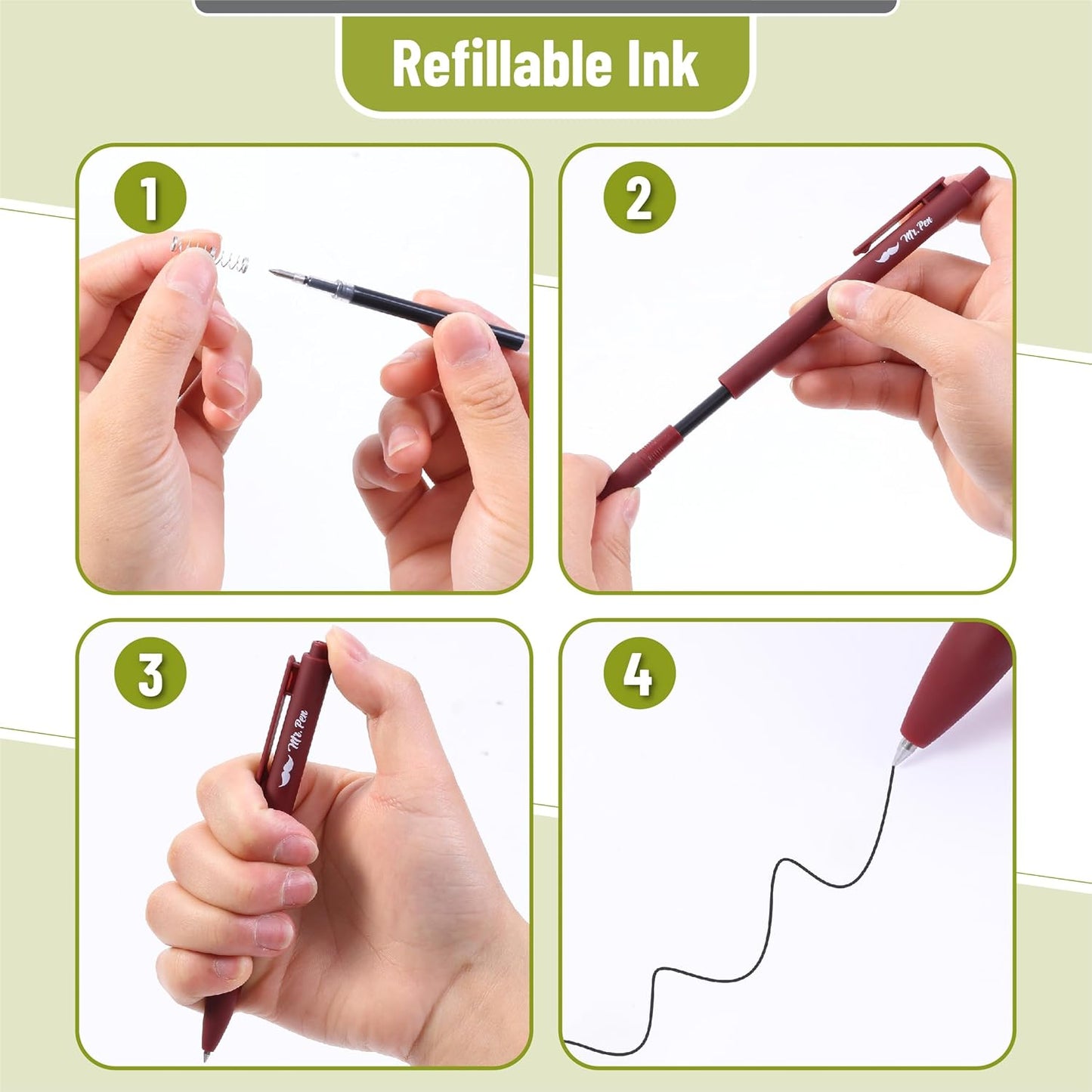 Mr. Pen- Retractable Gel Pens, 12 Pack, Black Ink, Natural Earthy Barrels Gel Pens