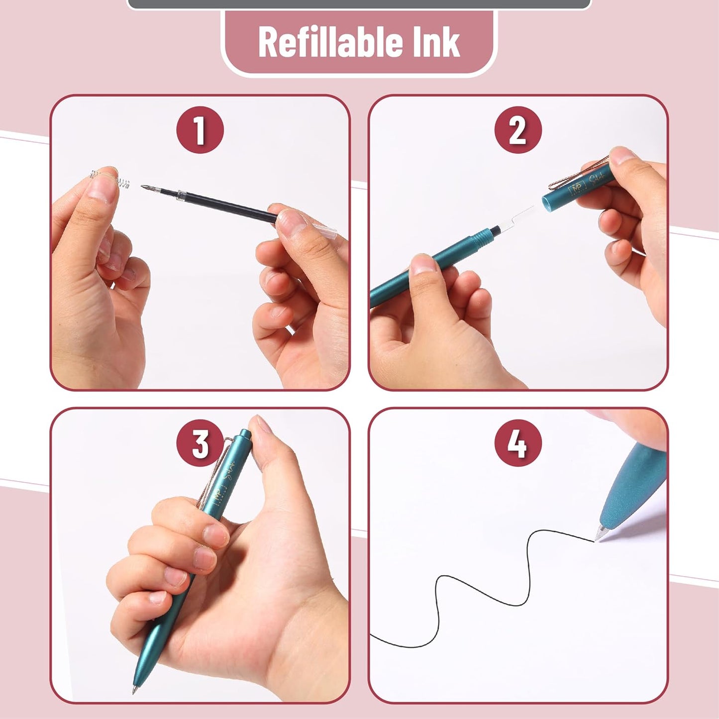 Retractable Gel Pens, 12 Pack, Black Ink, 0.5mm Fine Point, Metallic Vintage Barrels, Fast Dry, Aesthetic Pens